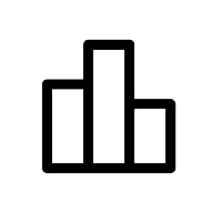 Black and white icon of a bar chart with three vertical bars of varying heights, illustrating data comparison or analysis.