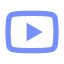 Icon of a blue rectangular play button, resembling a video player symbol, with a triangle in the center.
