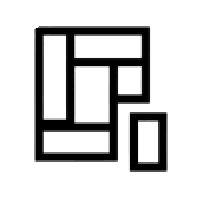 Black geometric pattern with interlocking rectangles on a transparent background.