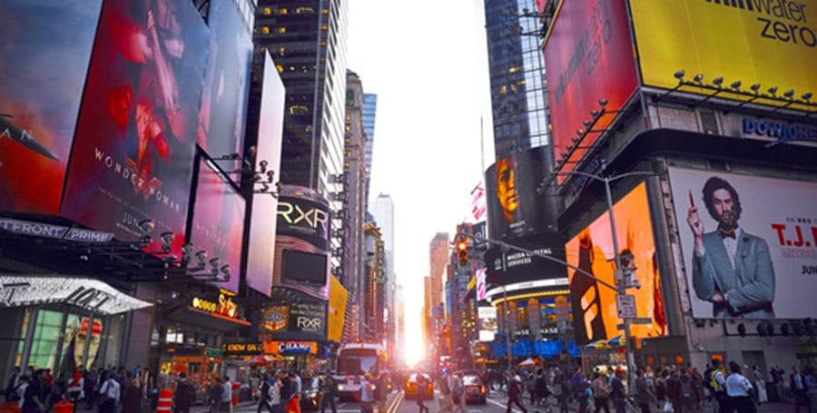 NY Time Square with colourful banners